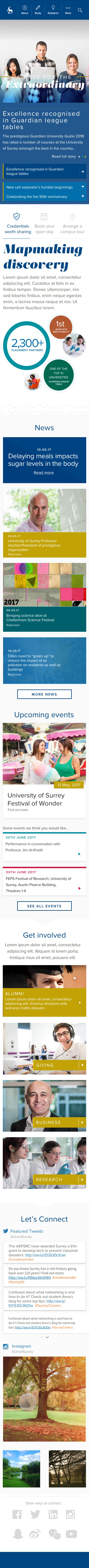 University of Surrey mobile homepage