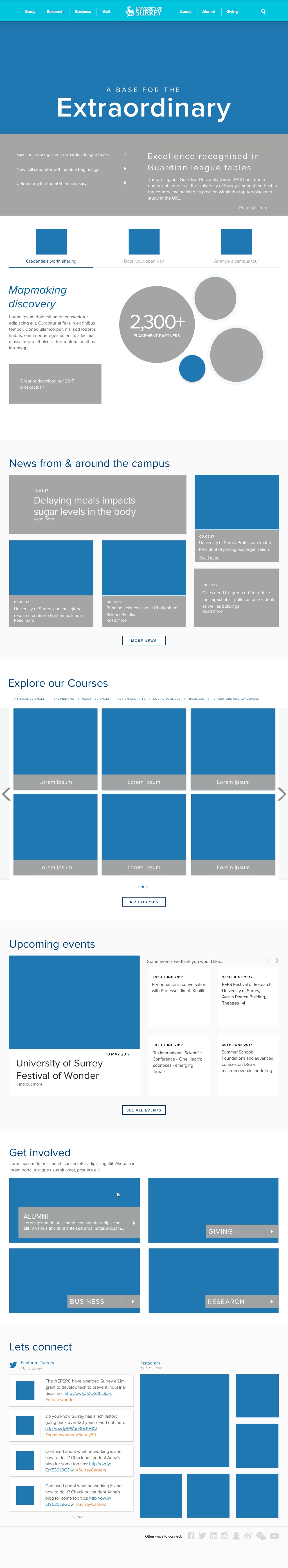 University of Surrey homepage wireframe